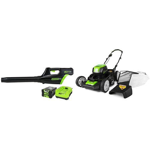 Greenworks Pro 80V 500CFM Cordless Jet Blower + Lawn Mower w/ (1) 2Ah Battery &amp; Charger