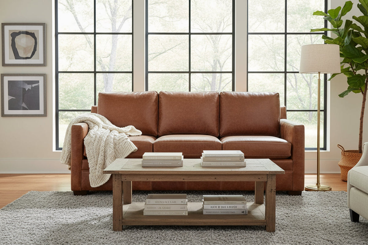 Hadley Contemporary Track Arm Leather Sofa Collection