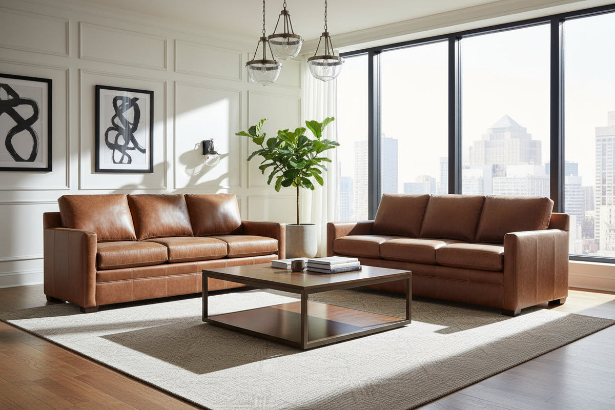 Hadley Contemporary Track Arm Leather Sofa Collection