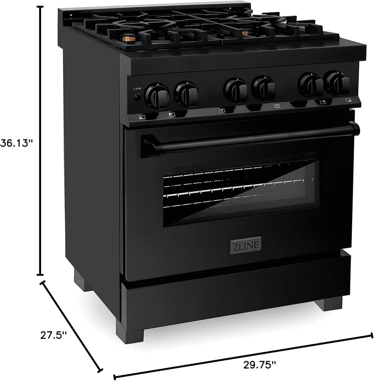 ZLINE Legacy 30-inch 4.0 Cu. Ft. Dual Fuel Range with Brass Burners, Black Stainless Steel (RAB-BR-30)