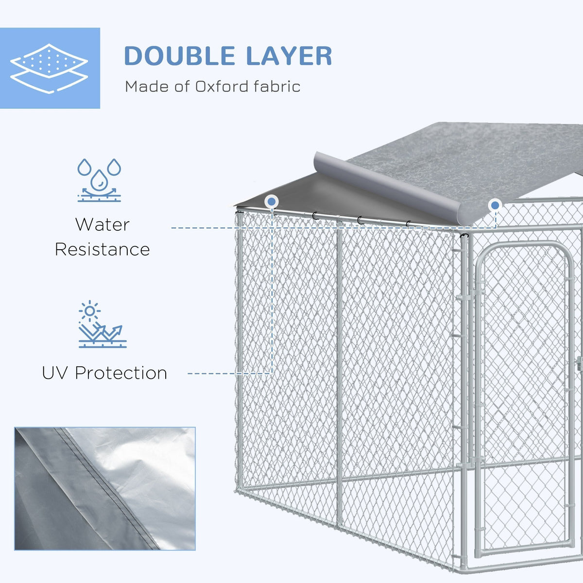 Outdoor Metal Dog Kennel, Pet Playpen with Steel Lock, Mesh Sidewalls and Cover for Backyard & Patio, 9.8' x 9.8' x 7.7'