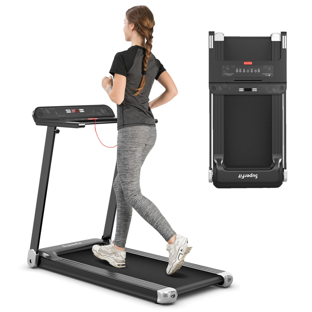 Goplus Folding Treadmill, Compact Superfit Treadmill with APP Control, Blue Tooth Speaker