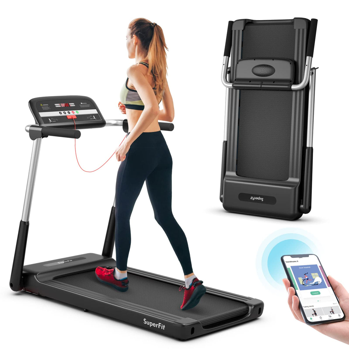 Goplus 2.25HP Folding Treadmill, Compact Superfit Treadmill with LED Display and APP Control