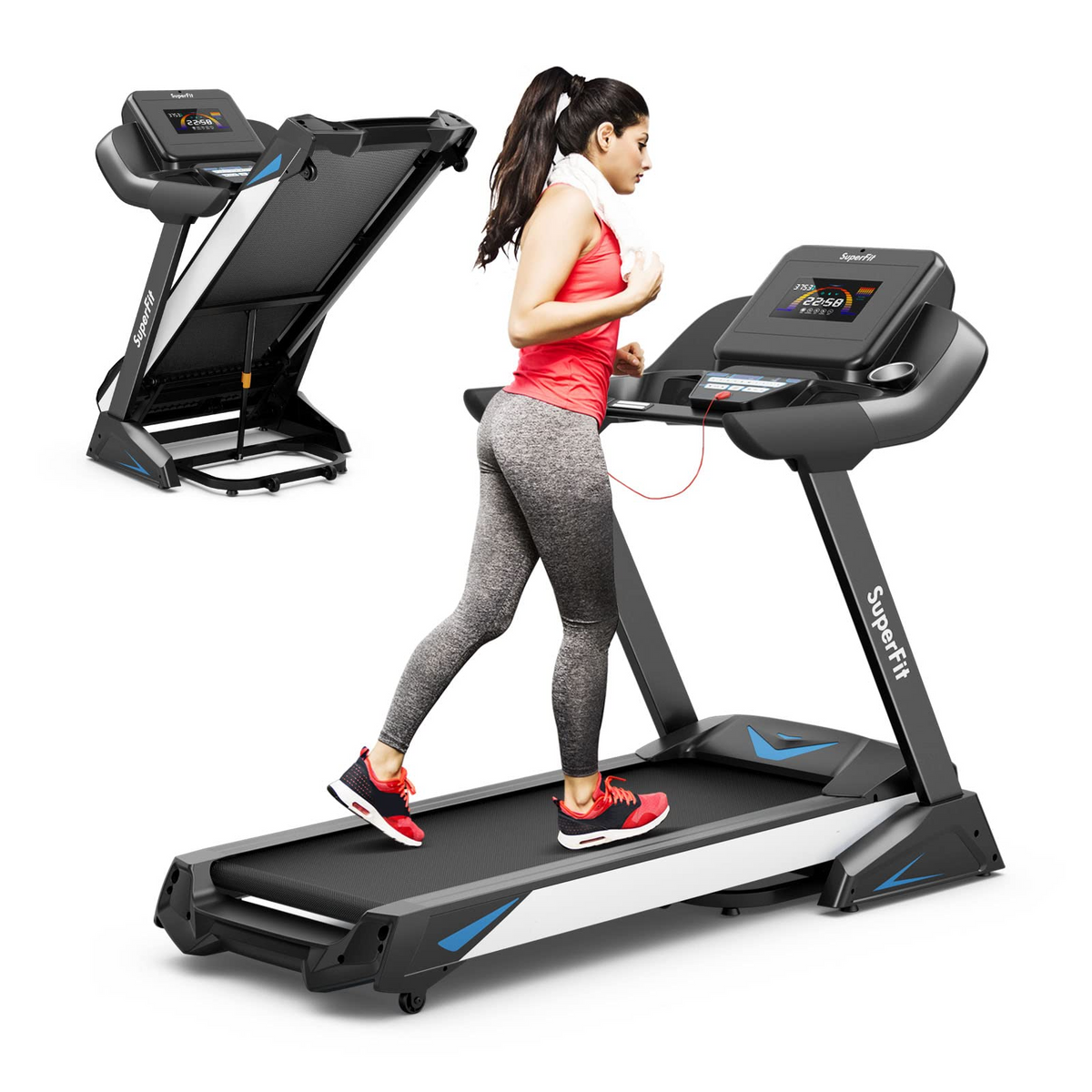 Goplus 4.75HP Folding Treadmill with 15% Auto Incline and APP, Commercial Heavy Duty Superfit Treadmill with 20 Preset Programs