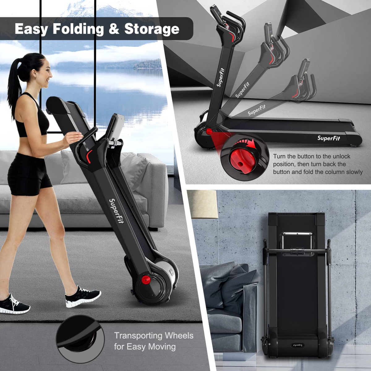 Goplus 2.25HP Folding Treadmill, Electric Superfit Treadmill W/LED Display