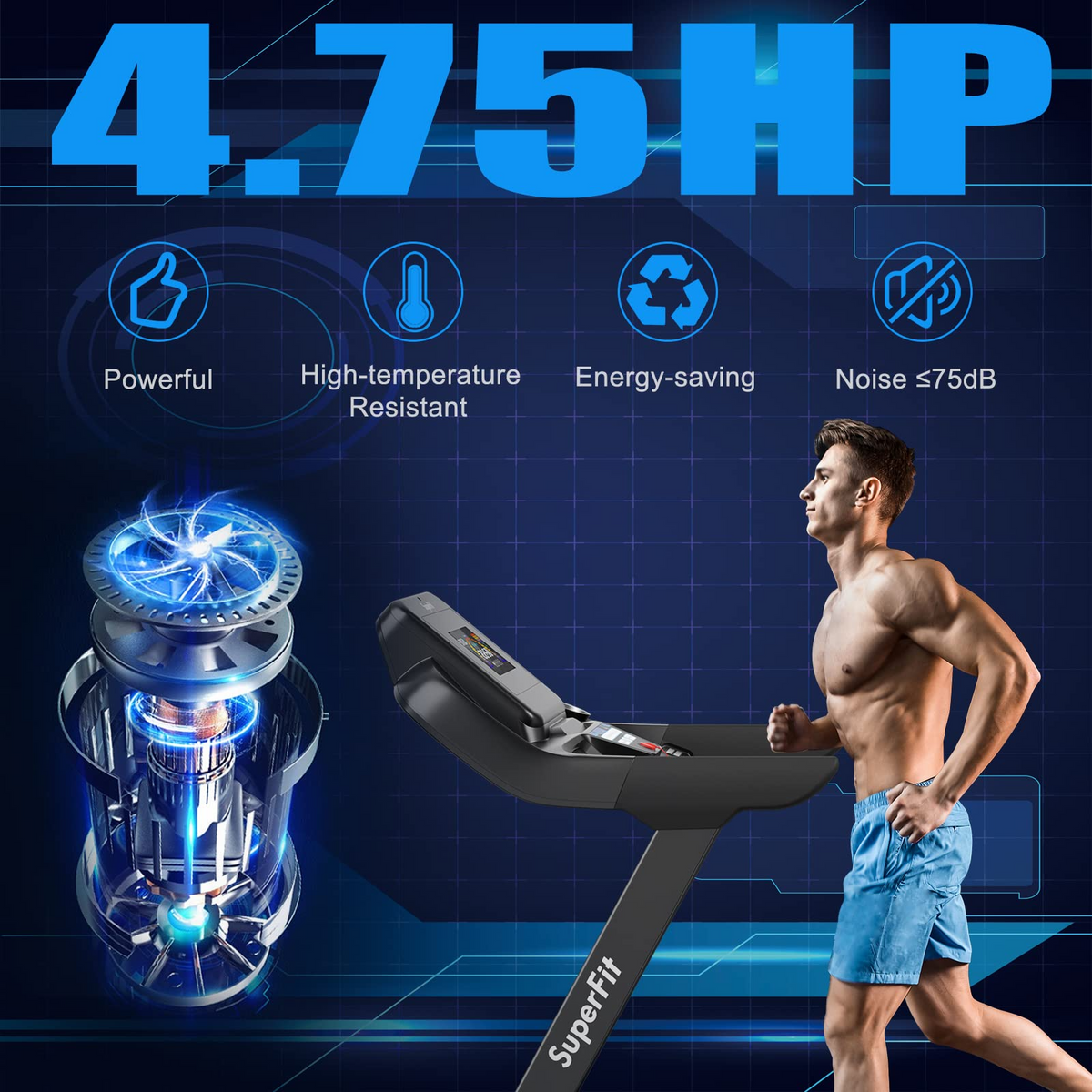 Goplus 4.75HP Folding Treadmill with 15% Auto Incline and APP, Commercial Heavy Duty Superfit Treadmill with 20 Preset Programs