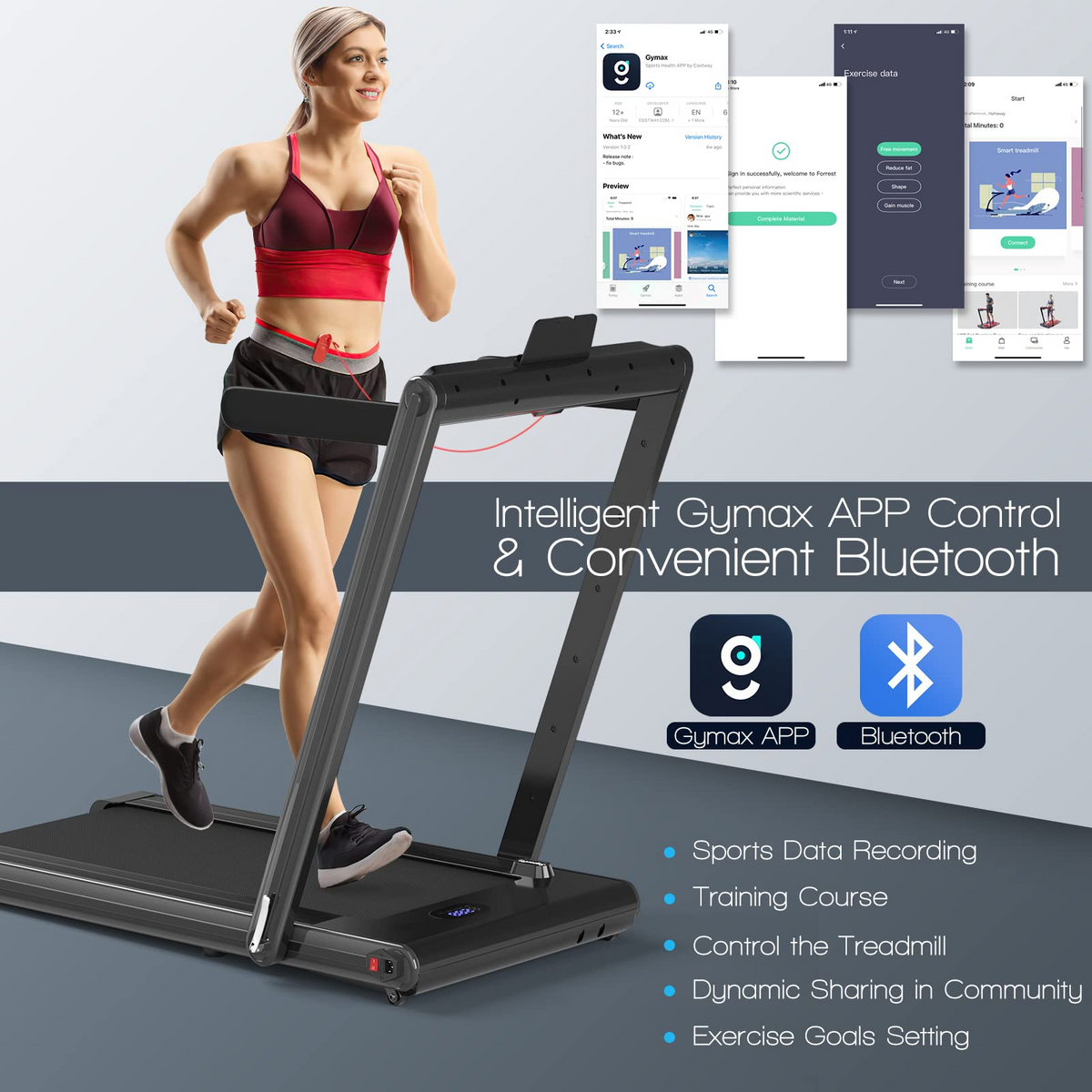 Goplus 2-in-1 Folding Treadmill, 2.25HP Electric Under Desk Treadmill W/LED Display