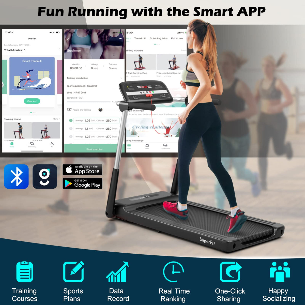 Goplus 2.25HP Folding Treadmill, Compact Superfit Treadmill with LED Display and APP Control