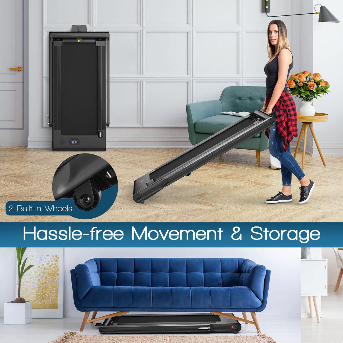Goplus 2-in-1 Folding Treadmill, 2.25HP Electric Under Desk Treadmill W/LED Display