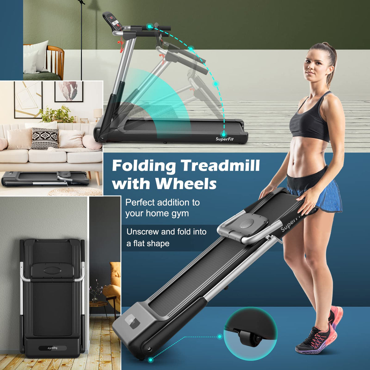 Goplus 2.25HP Folding Treadmill, Compact Superfit Treadmill with LED Display and APP Control