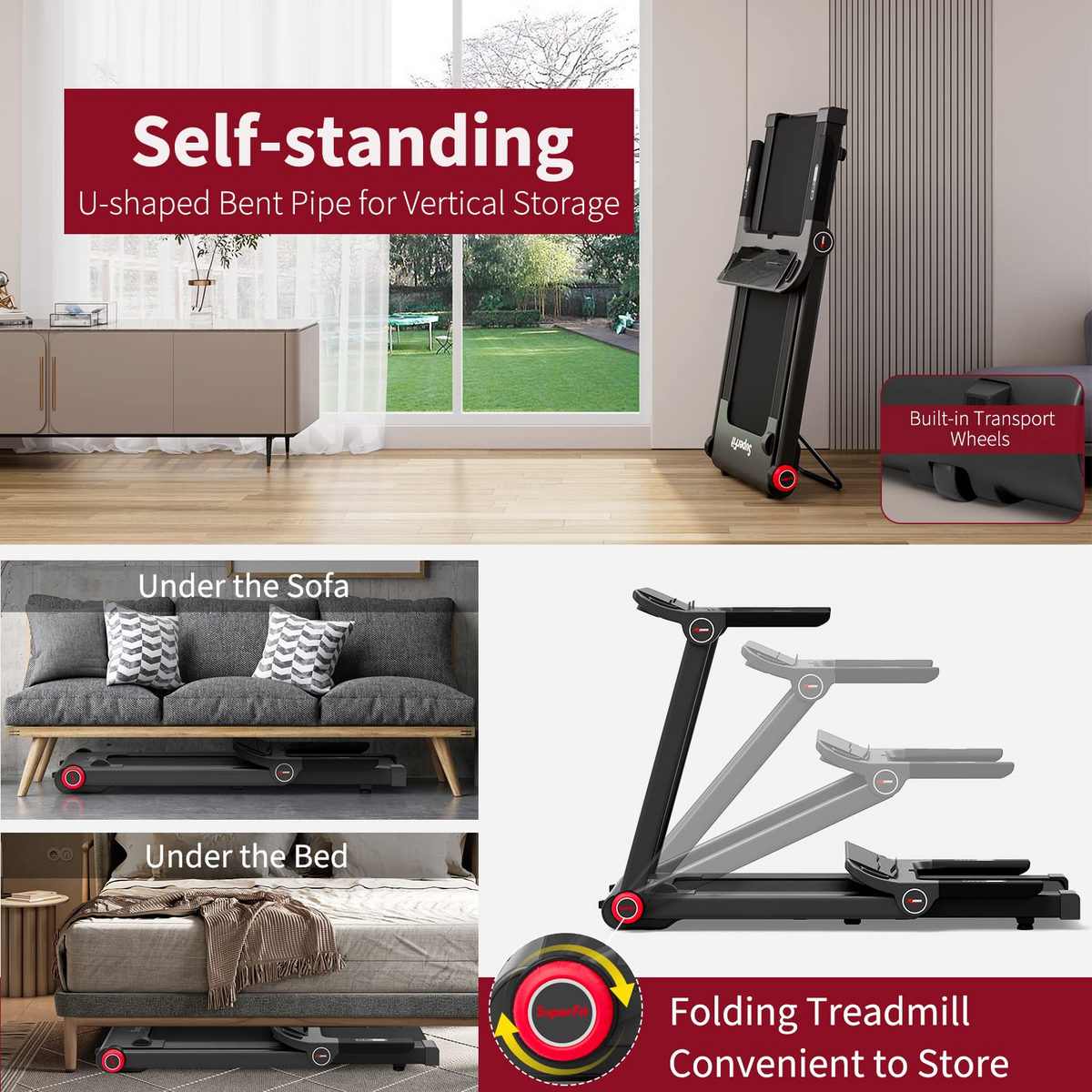 Goplus 3.75HP Folding Treadmill, Freestanding Superfit Treadmill with APP, 12 Preset Programs