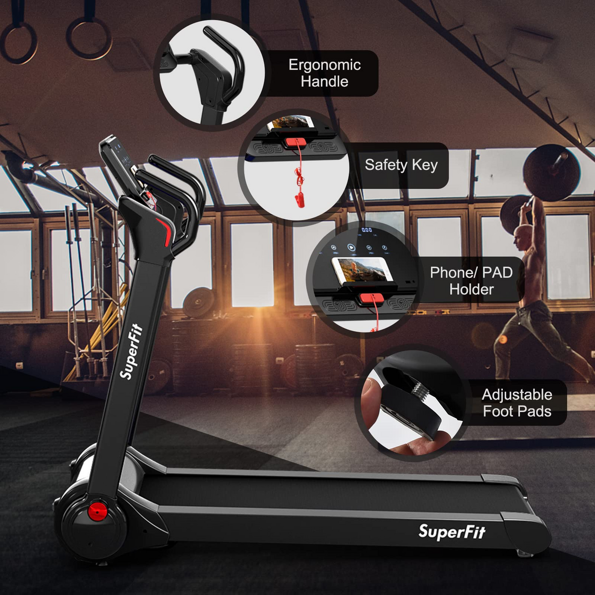 Goplus 2.25HP Folding Treadmill, Electric Superfit Treadmill W/LED Display