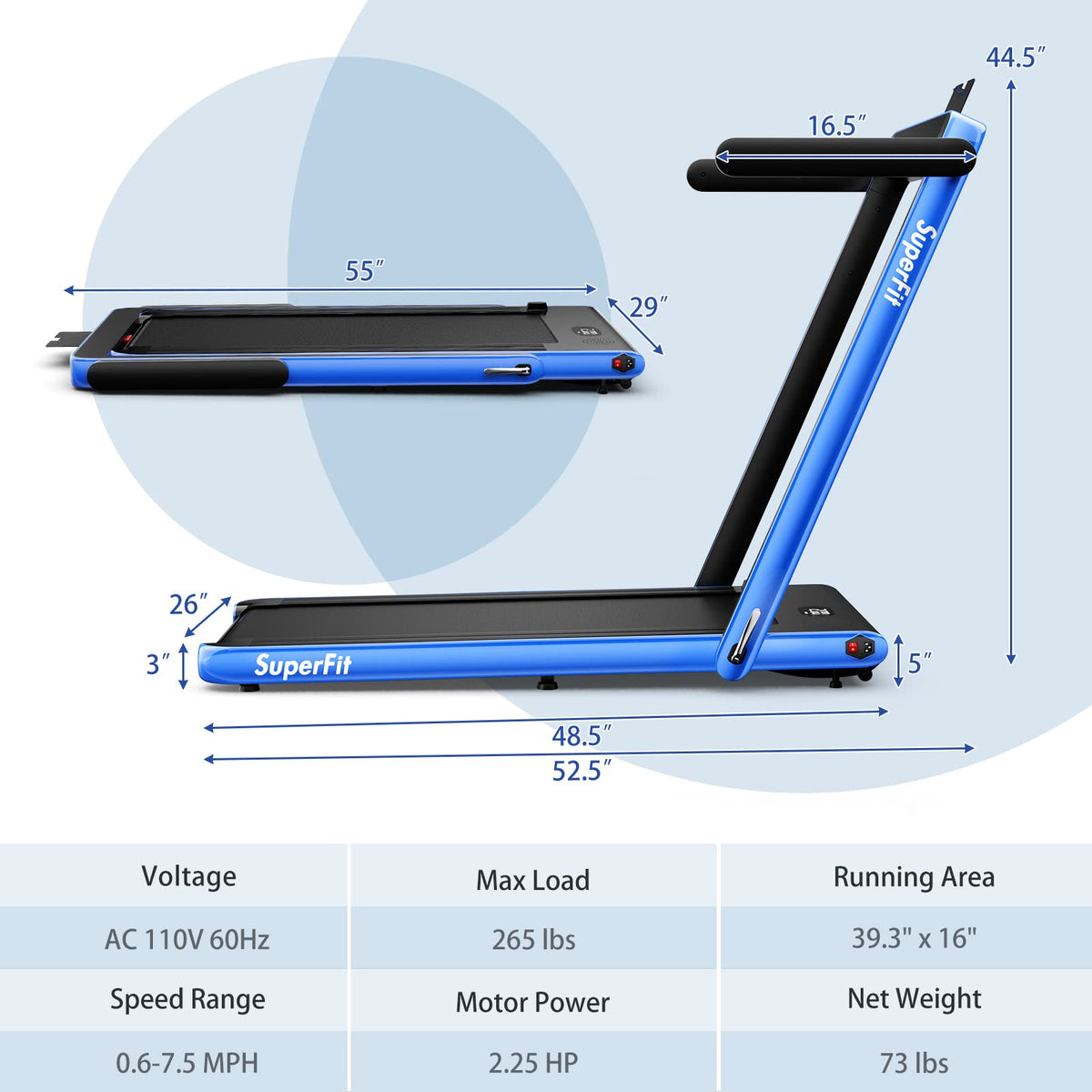 Goplus 2 in 1 Under Desk Treadmill, 2.25HP Superfit Folding Treadmills for Home Office w/Smart APP