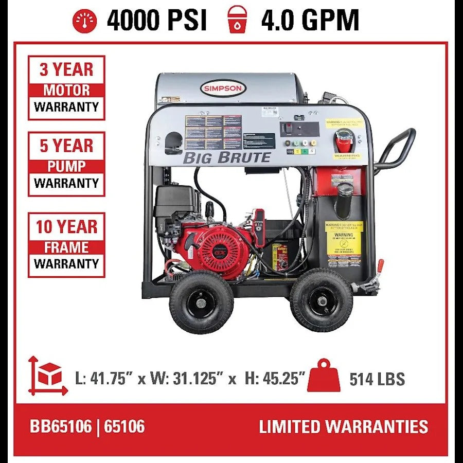 Simpson BB65106 Big Brute Professional 4000 PSI (Gas-Hot Water) Pressure Washer