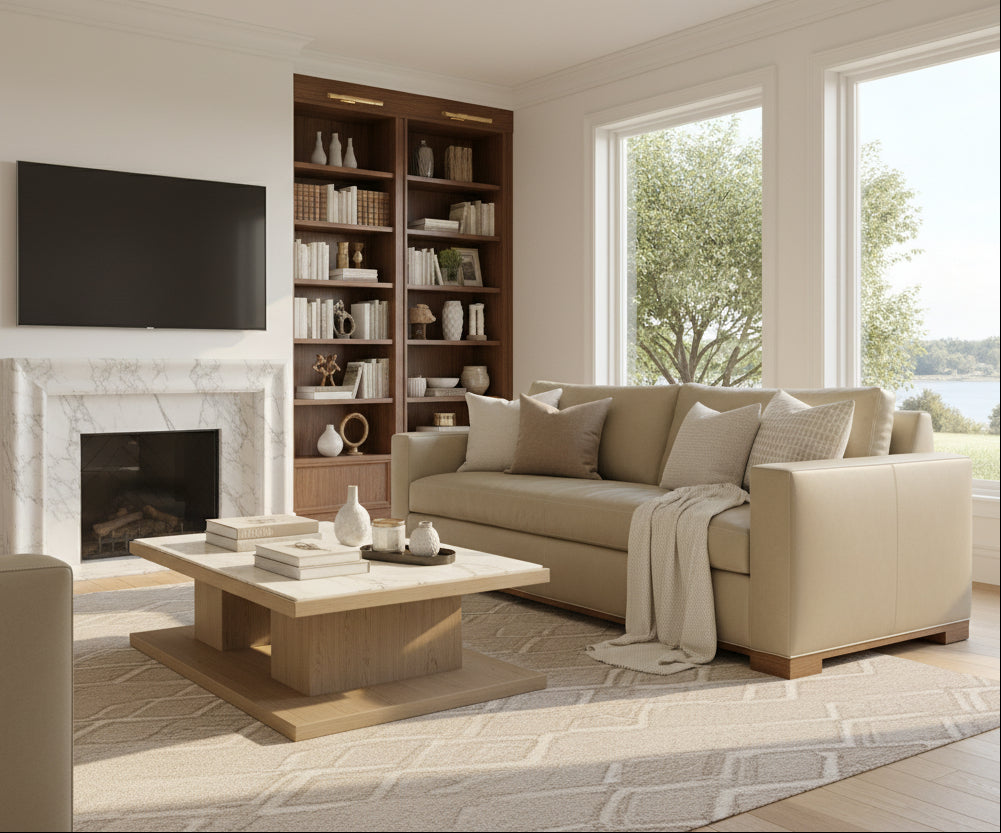 Jasper Bench Seat Track Arm Leather Sofa Or Sleeper Sofa