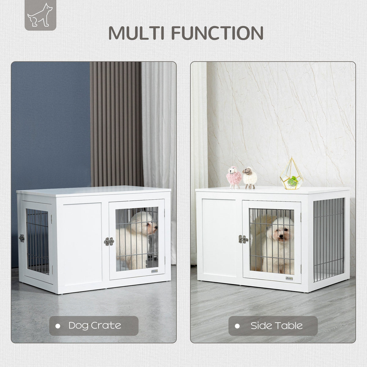 Furniture Style Indoor Dog Crate, End Table Pet Cage Kennel with Double Doors, and Locks, for Small and Medium Dogs, White