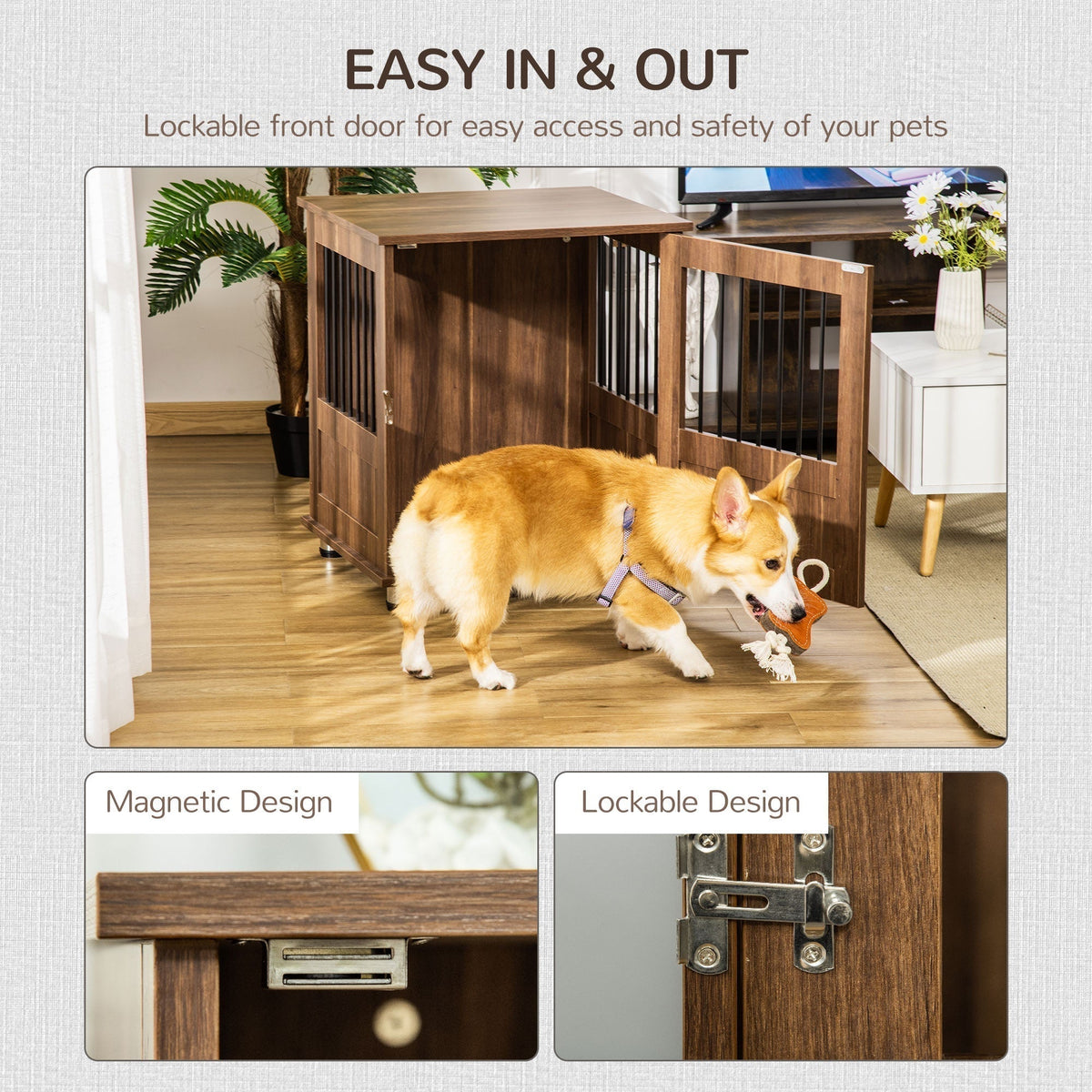 Furniture Style Dog Crate, Wooden & Wire End Table, Small Pet Crate with Magnetic Door Indoor Decorative Dog Kennel Cage, Brown