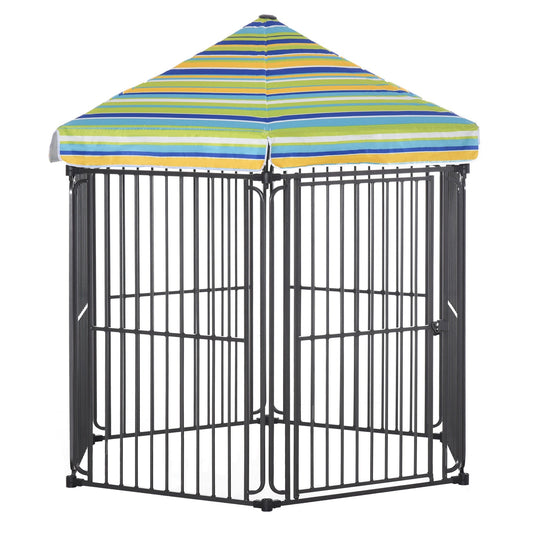 60" x 52" Heavy-Duty Outdoor Pet Cage Kennel with Weather-Resistant Polyester Roof, Locking Door, & Metal Frame