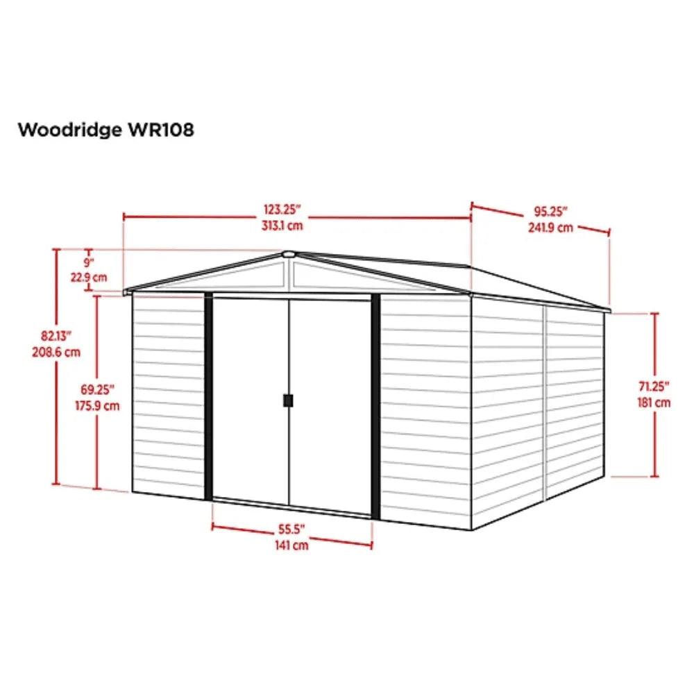 Arrow Woodridge 10 ft. x 8 ft. Metal Storage Shed with Woodgrain Finish