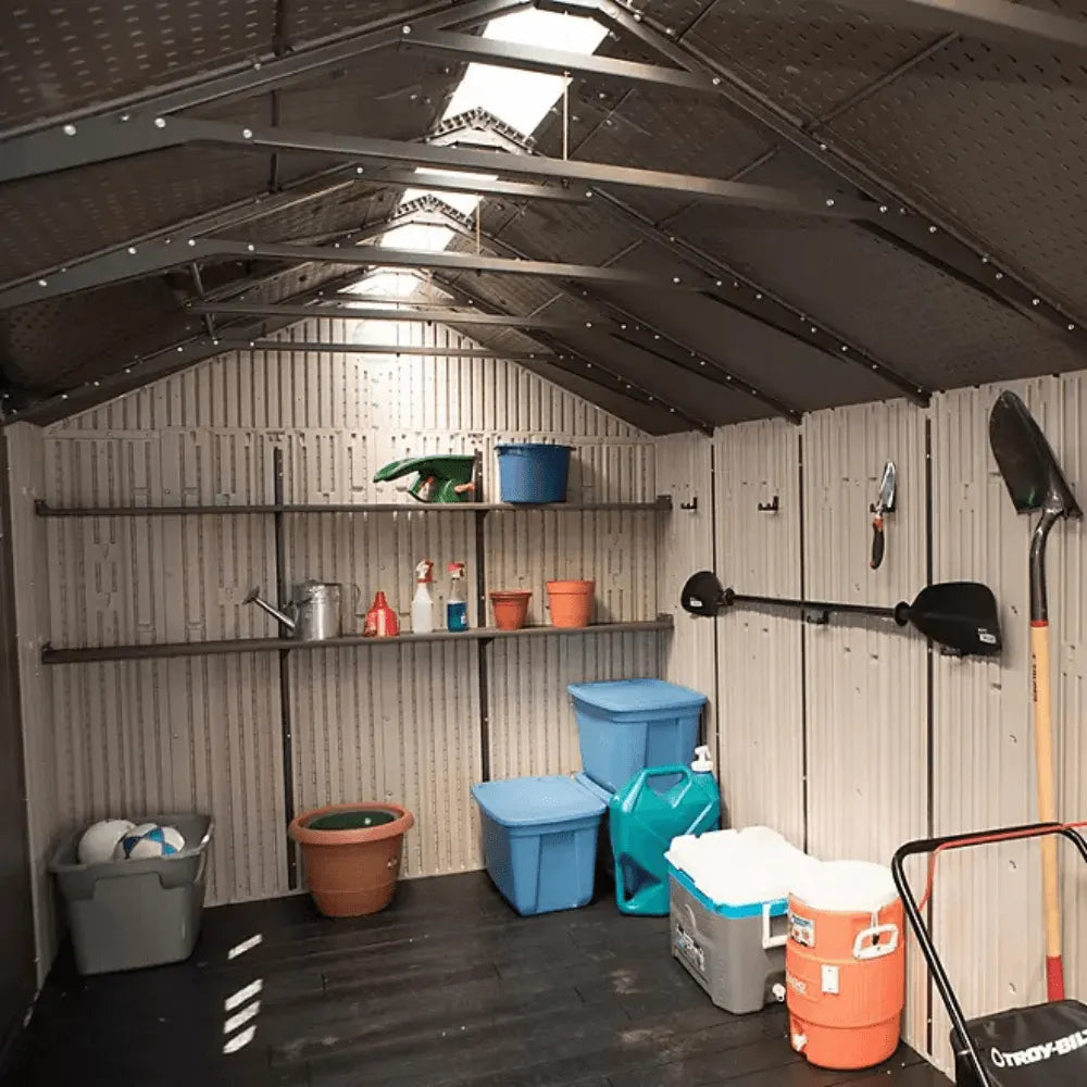 Lifetime 8 x 17.5 ft. Dual Entry Outdoor Storage Shed, Tan (Model 60213)