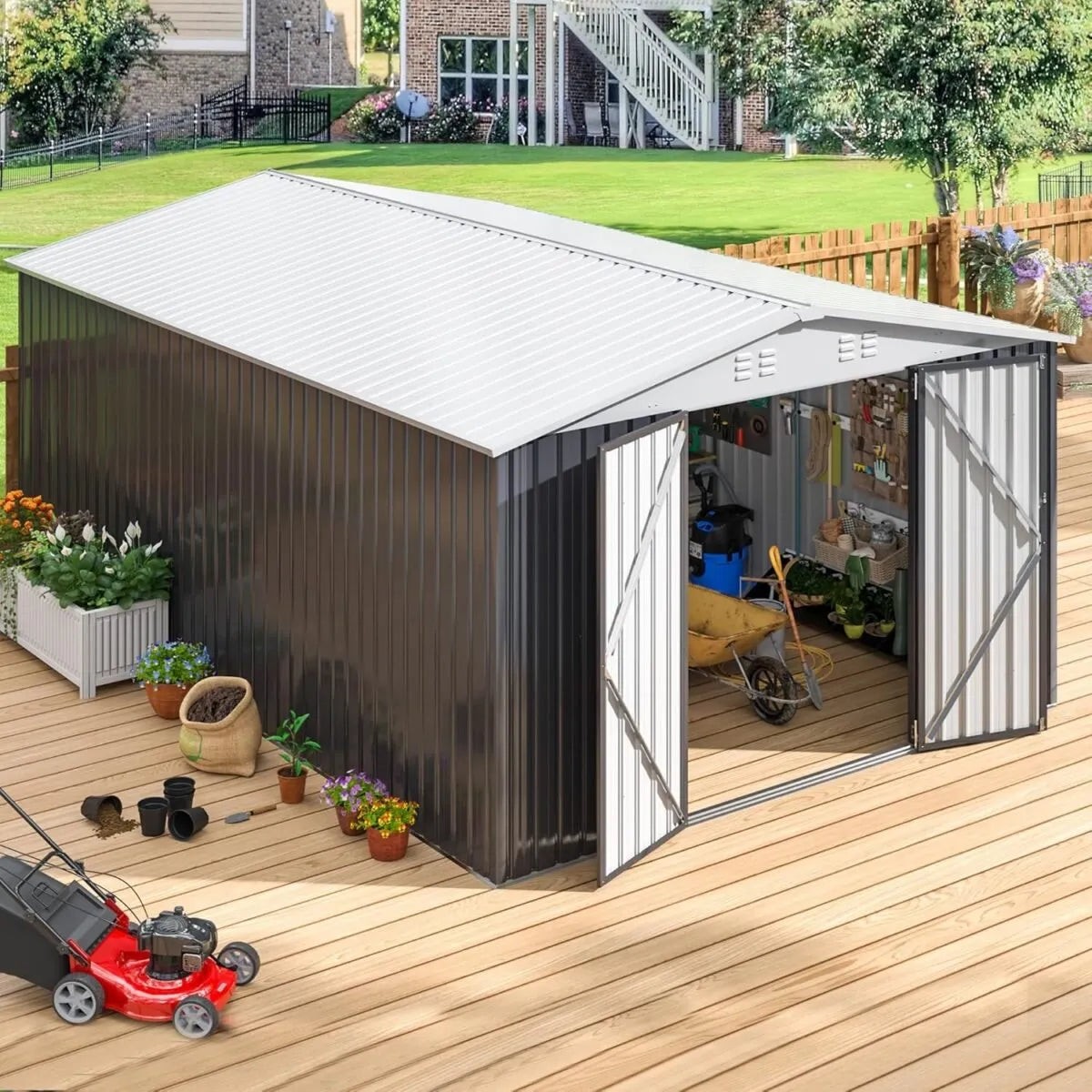 Patiowell 10 x 12 ft. Metal Outdoor Storage Shed, 119 sq. ft.
