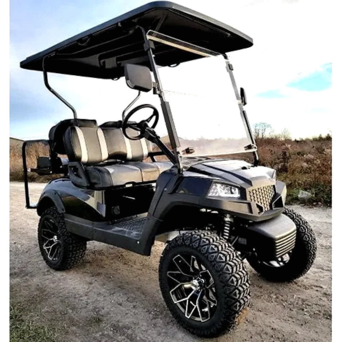 Terminator 48V Electric Golf Cart – Four Seater with Flip Seat and Custom Rims, Black
