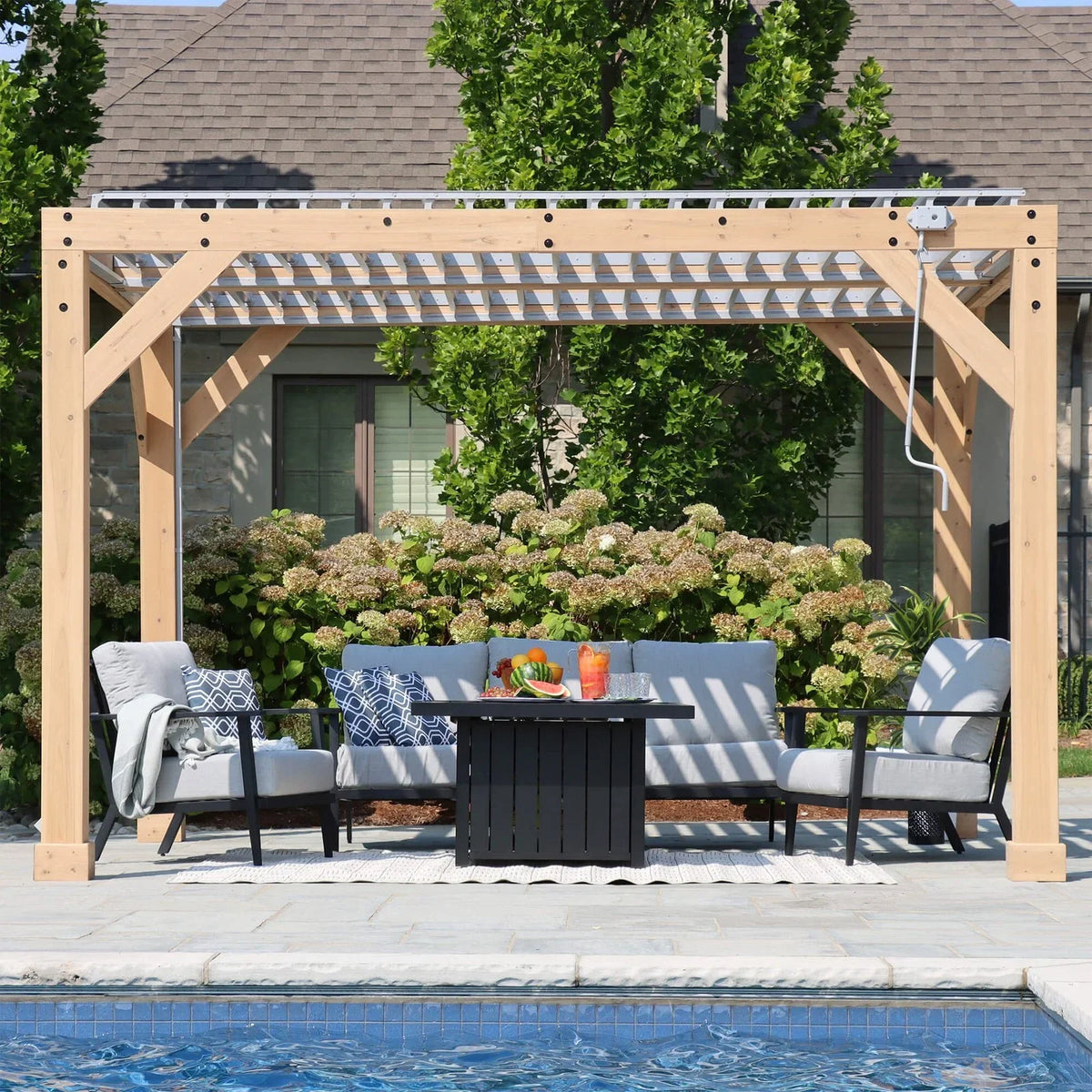 Yardistry Structures 10×12 Ft Cedar Wood Louvered Pergola, Natural Cedar