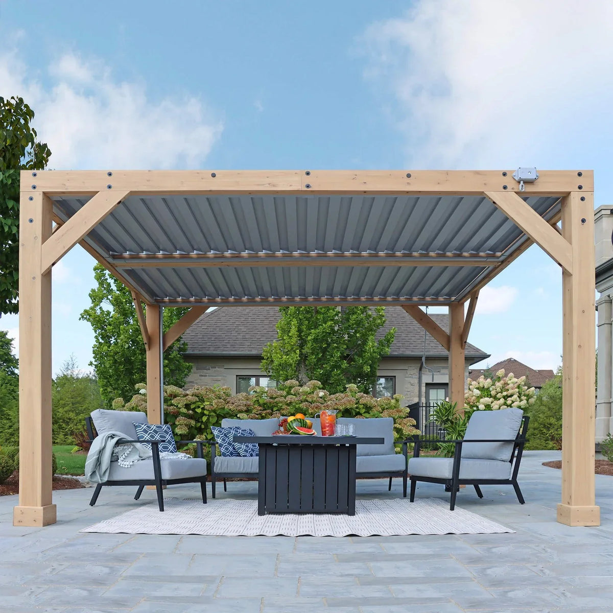 Yardistry Structures 10×12 Ft Cedar Wood Louvered Pergola, Natural Cedar