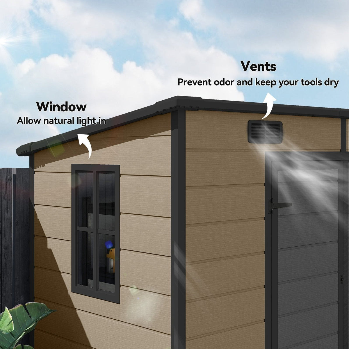 Outsunny 8′ x 4′ Outdoor Storage Shed Light Brown Resin