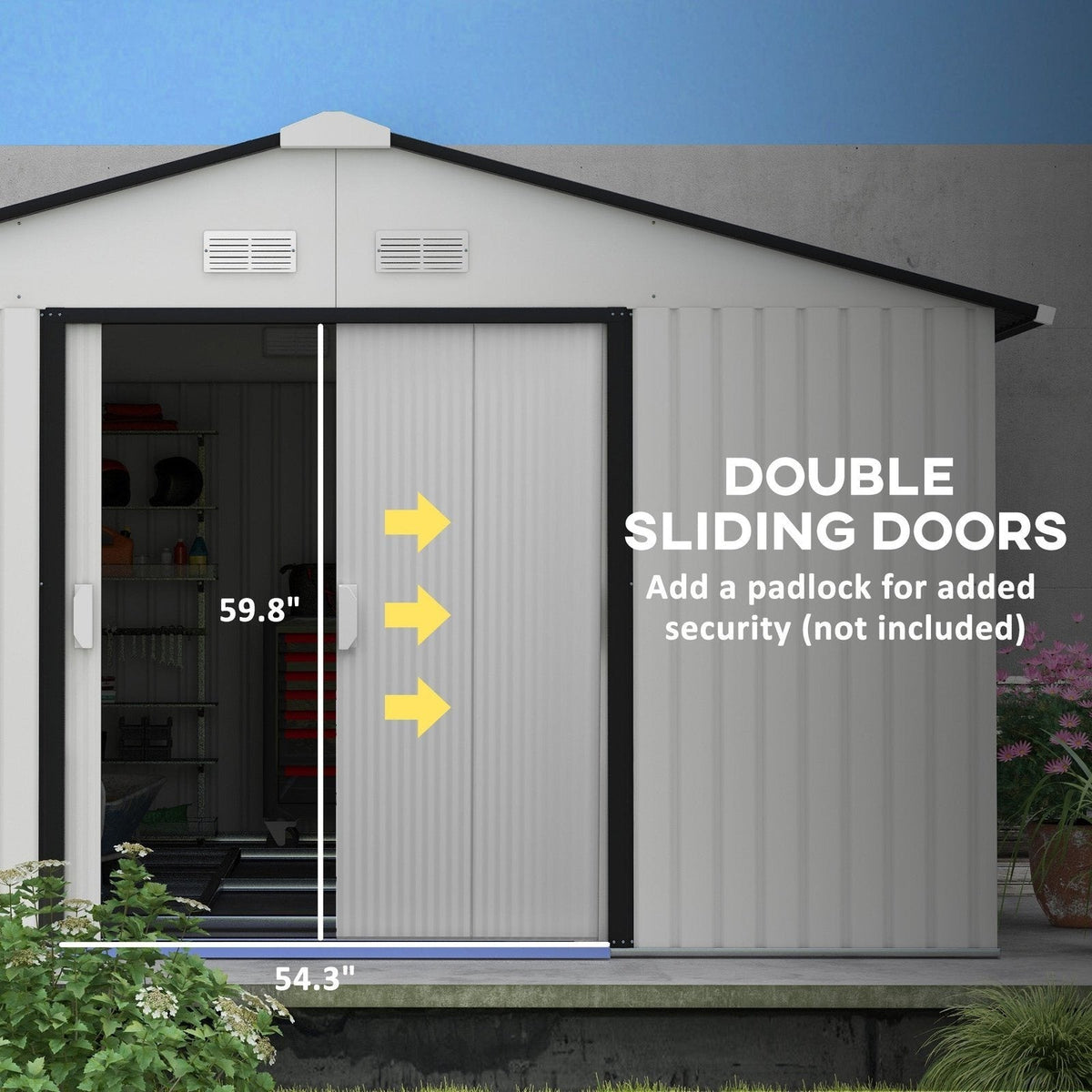 Outsunny Outdoor Storage Shed White 11′ x 13′ Galvanized Steel