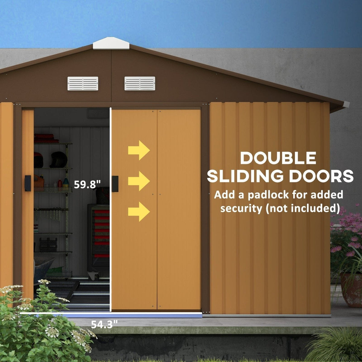 Outsunny Outdoor Storage Shed Yellow 11′ x 13′ Galvanized Steel