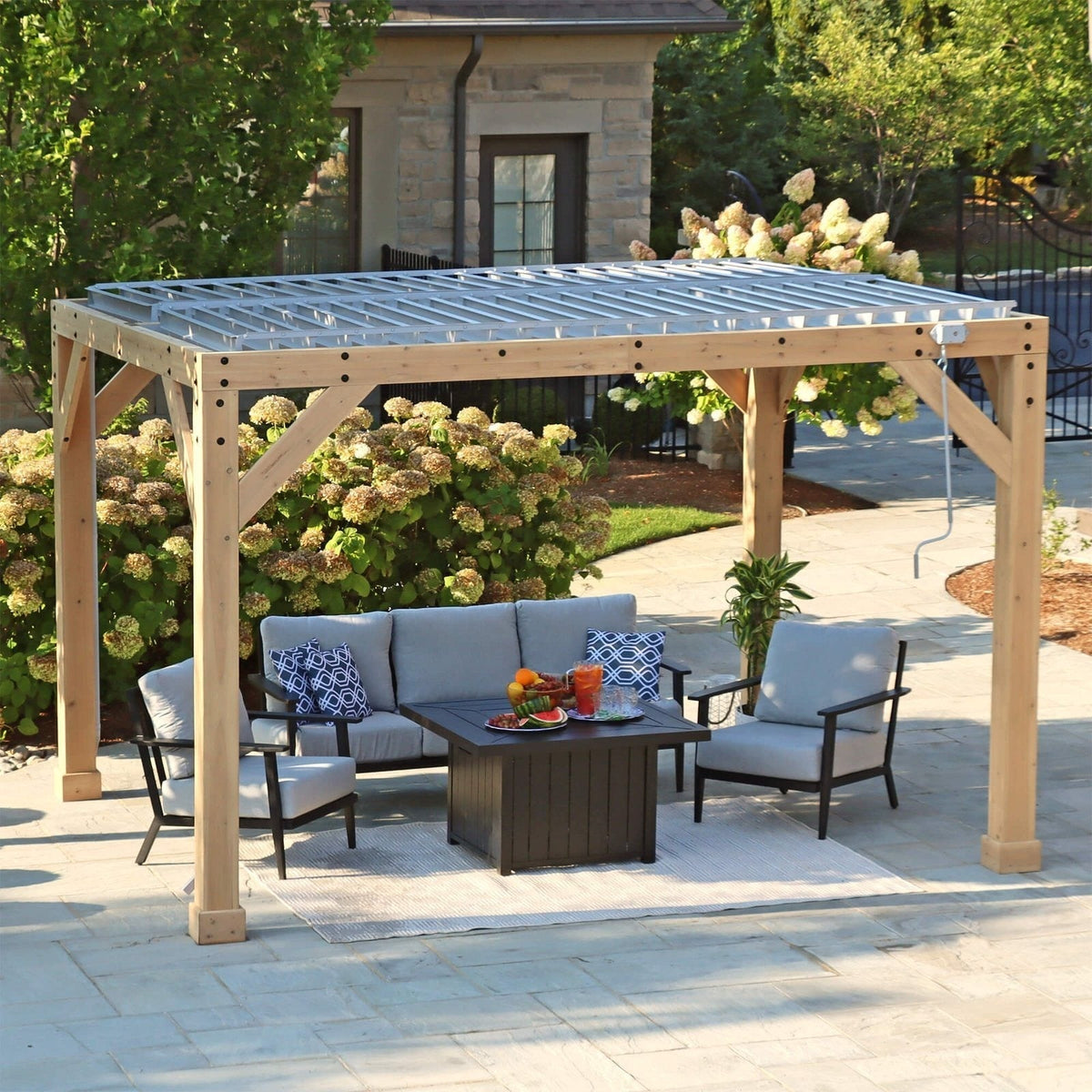YardistryStructures 10 x 12 Ft Cedar Wood Louvered Pergola, Natural Cedar