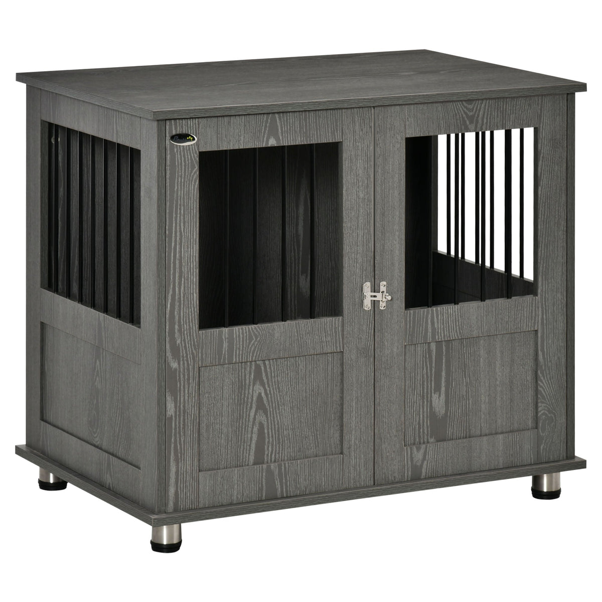 Stylish Dog Kennel, Wooden End Table Furniture with Cushion & Lockable Magnetic Doors, Small Size Pet Crate Indoor Animal Cage, Grey