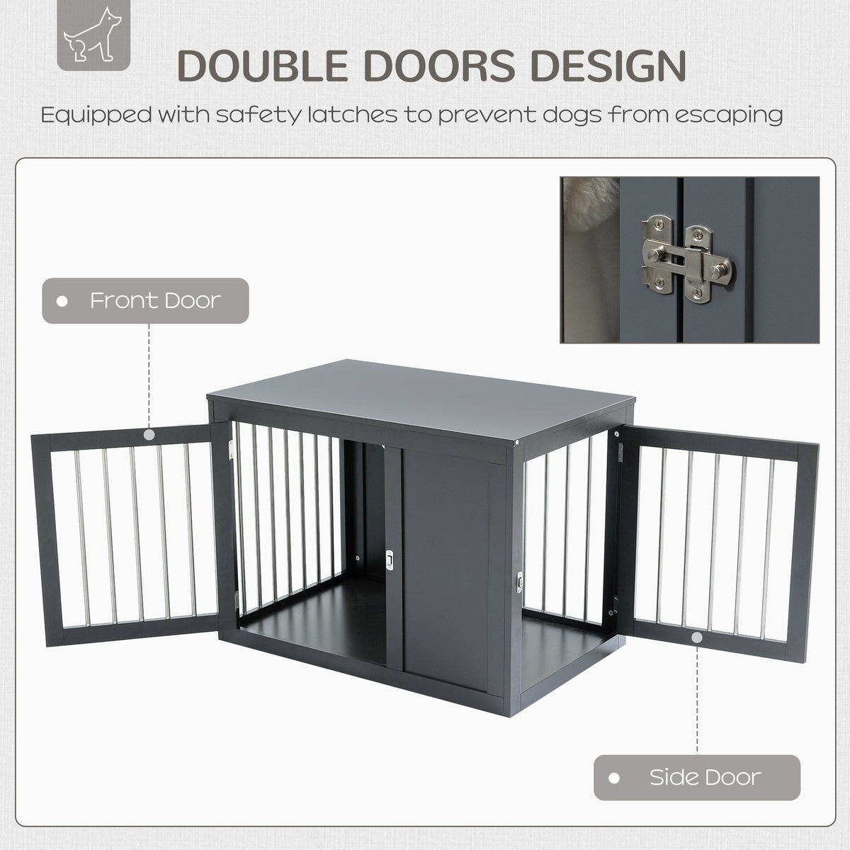 Furniture Style Indoor Dog Crate, End Table Pet Cage Kennel with Double Doors, and Locks, for Medium Dogs, Grey