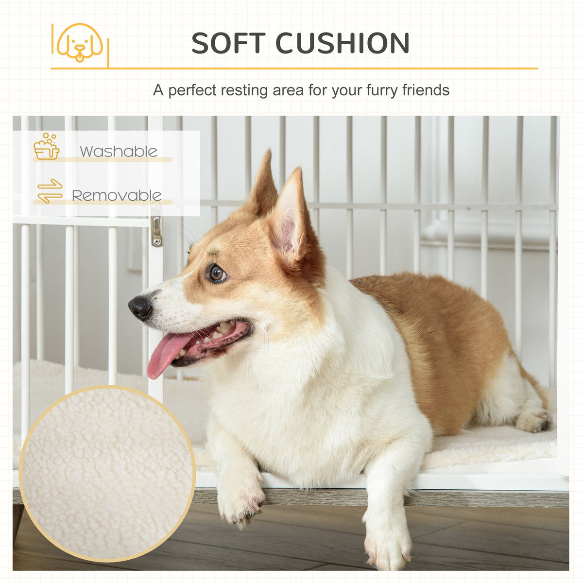 Dog Crate, Furniture Style Pet Cage Kennel, Decorative Dog House, with Soft Cushion, Wooden Top, for Small & Medium Dogs, Indoor Use, Grey