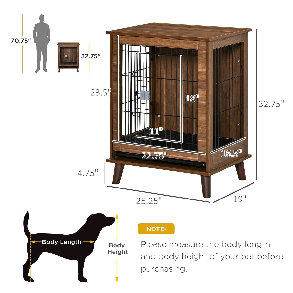 Stylish Dog Kennel, Wooden & Wire End Table Furniture with Cushion & Lockable Magnetic Doors, Small Size Pet Crate Indoor Animal Cage, Brown