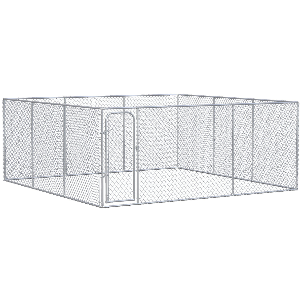 Silver Outdoor Dog Kennel Galvanized Chain Link Fence Heavy Duty Pet Run House Chicken Coop with Secure Lock Mesh Sidewalls for Backyard, Silver